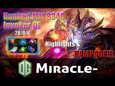 Dota 2 - Miracle- plays Invoker QE 8340 mmr (28/0/6) Ranked match - Highlights + Rampage