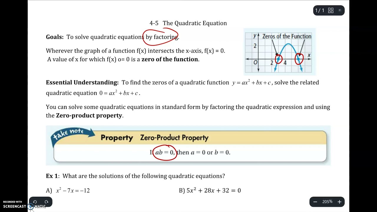 Algebra 2 4-5: The Quadratic Equation