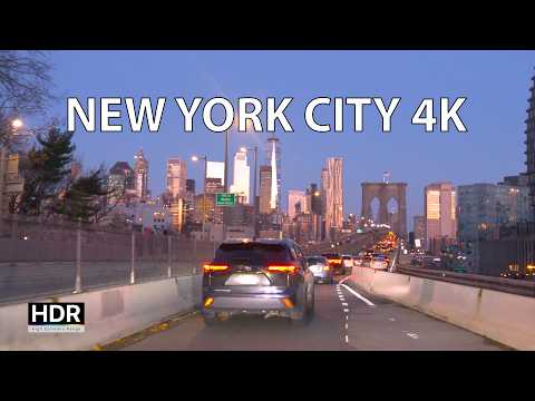 New York City 4K HDR - Skyline Sunrise - Driving Downtown