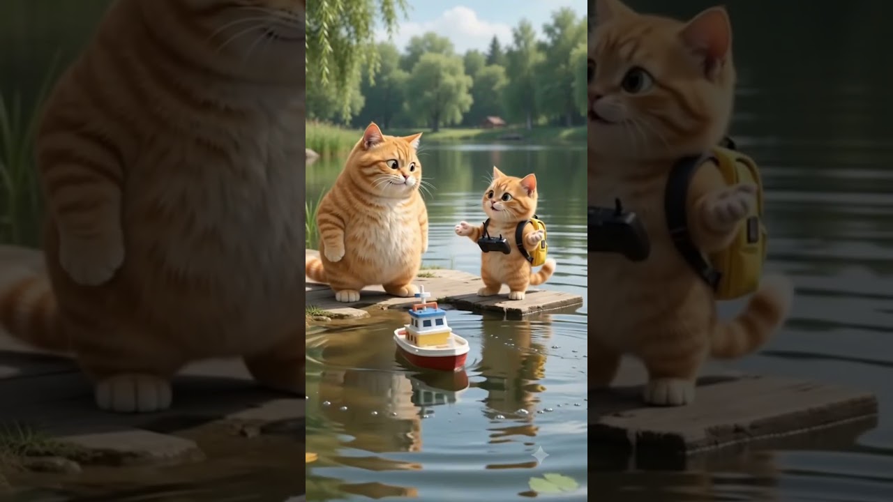 Two Chubby Cats Go Boating 🐱⛵ (Cutest Fail Ever!)#shortvideo #usa