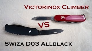 Victorinox Climber vs Swiza D03 allblack - Messervergleich | daftes Taschenmesser