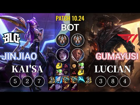 BLG Jinjiao Kai'Sa vs T1 Gumayusi Lucian Bot - KR Patch 10.24