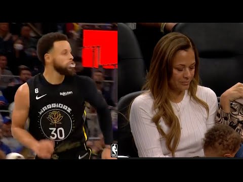 Sony Curry misses her son's hot 3-pointer while looking at her phone in the game vs suns