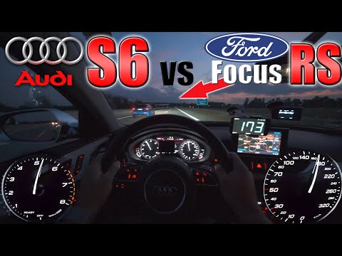 Audi S6 V8 Avant chasing Focus RS on German Autobahn at night ✔
