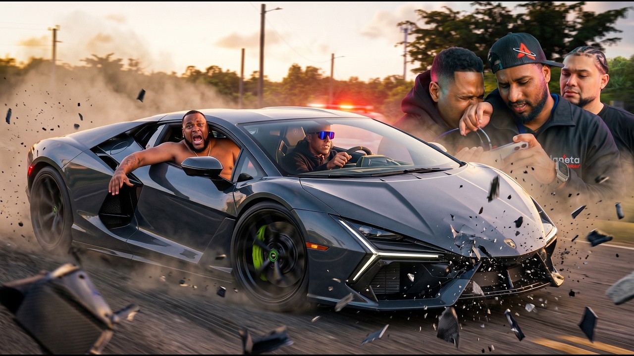ALOFOKE CHOCA SU LAMBORGHINI REVUELTO CON EL PRIMO LA FRUTA ASUSTAISIMO