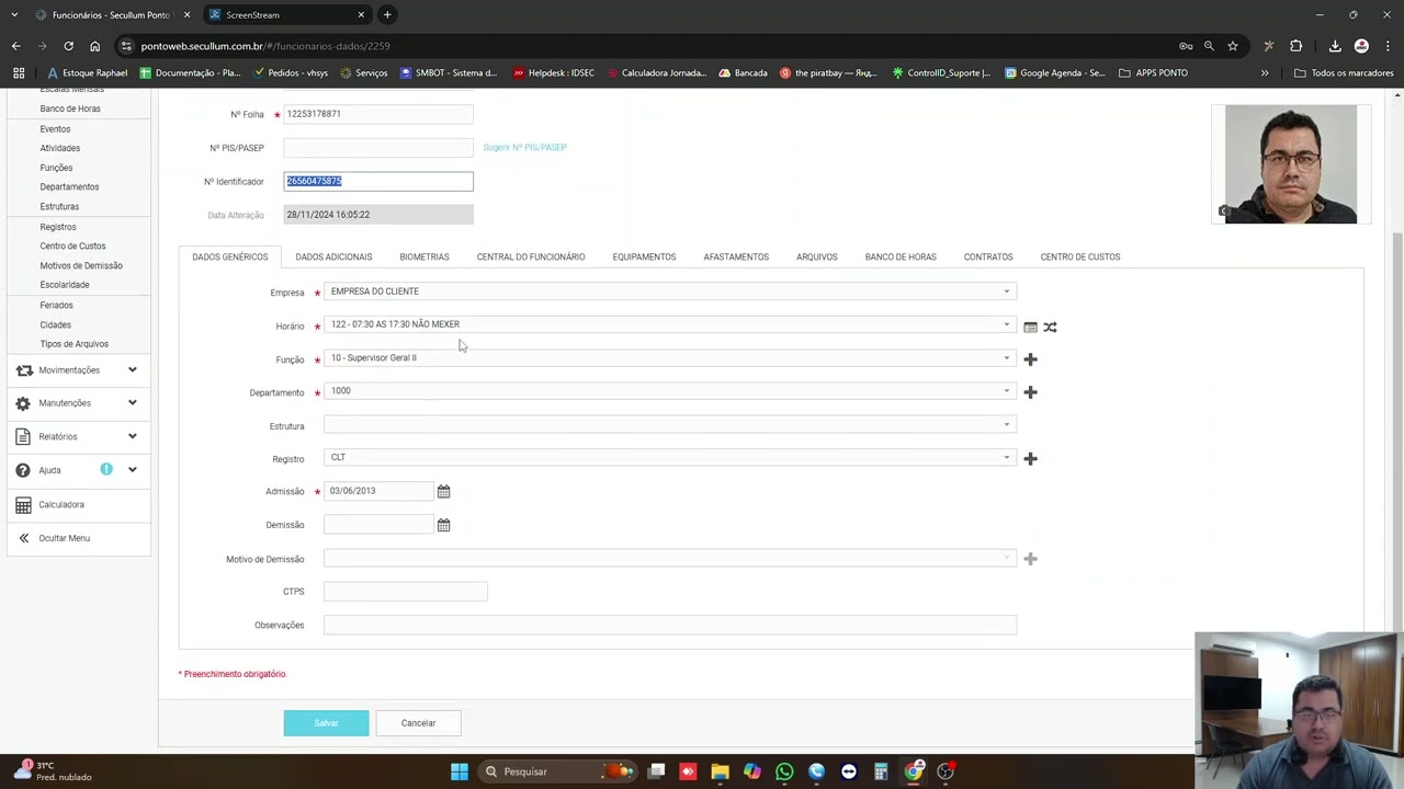 Cadastro de Face Funcionario