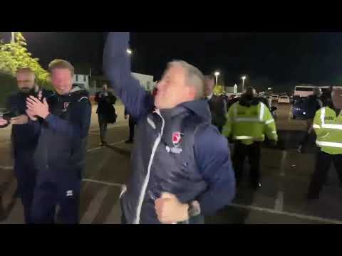 Cheltenham Town’s manager celebrating promotion to the third tier of English football last night 🤣