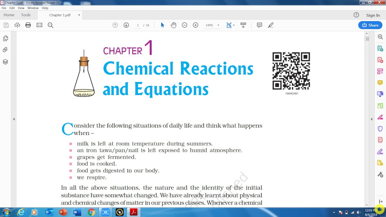 NCERT Class 10th Science - Chapter 1 Chemical Reactions and Equations, Part -1