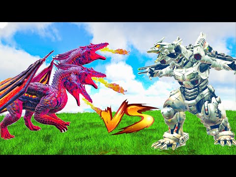 Mecha Godzilla VS Lava Dragon x Dinosaurs T rex - Ark Deathrun