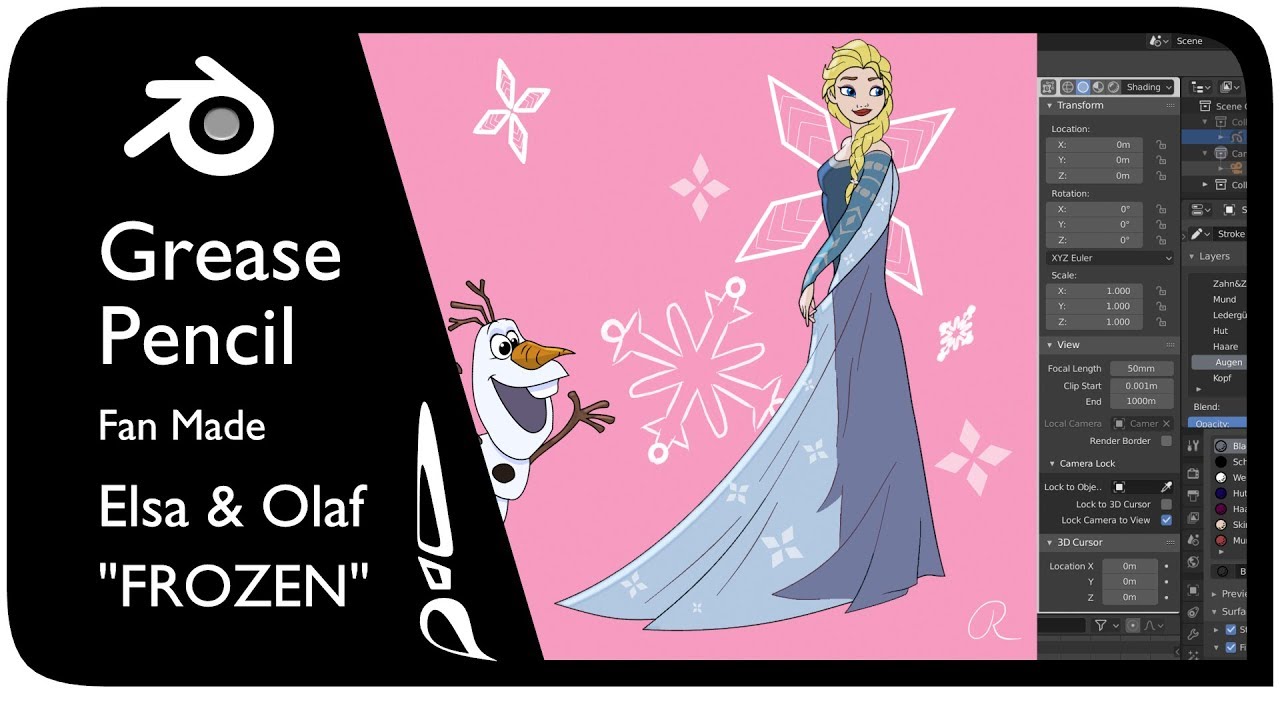 Blender Grease Pencil 2.8 - Elsa Frozen Fan Made