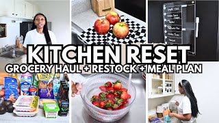 SMALL KITCHEN RESET | Grocery Haul + Restock + Weekly Meal Plan | Cleaning Motivation