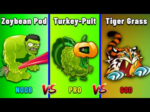 PVZ 2 - Tiger Grass Vs. Turkey-Pult Vs. Zoybean Pod - Plant vs Plant!  Who Will Win?