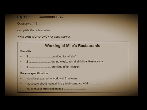 Working at Milo's Restaurant ielts listening practice test with Answer