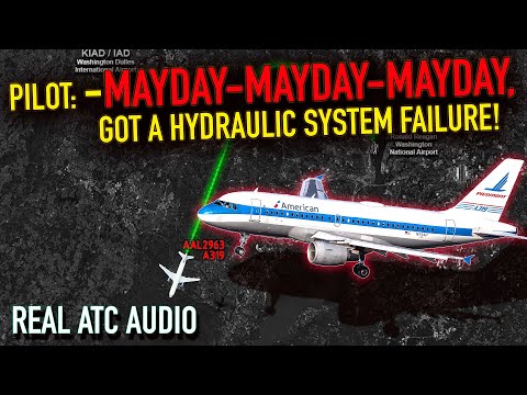 PAN-PAN Call quickly OVERTURNES to MAYDAY Call. American A319 Hydraulic failure. REAL ATC