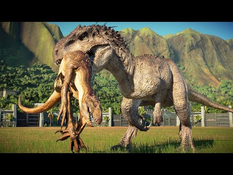 INDOMINUS REX vs ALL DINOSAURS BATTLE IN OREGON - Jurassic World Evolution 2