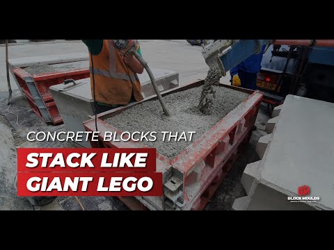 Concrete block moulds in use