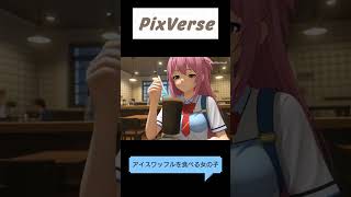 PixVerseで生成した食事をする女の子達。アイスワッフルとコロッケ　#shorts #ai動画