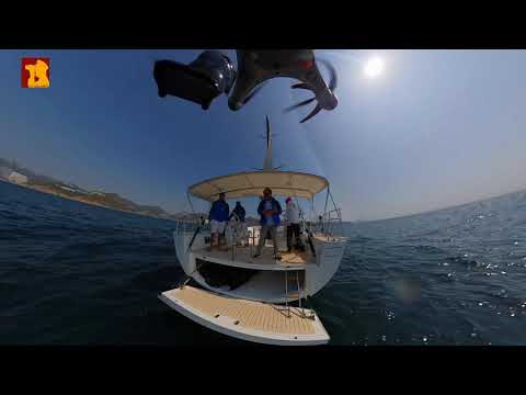 Solaris 47 sailing with the Splash Drone 3+ and Insta360 camera.