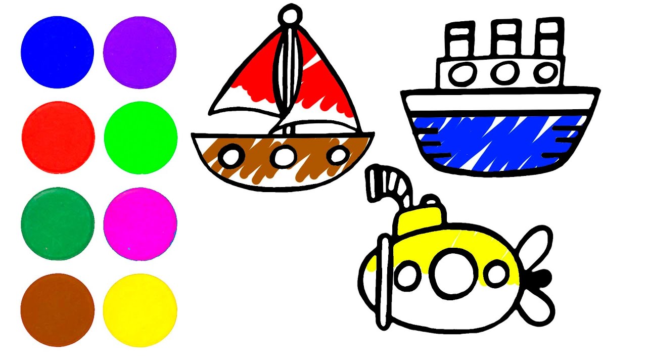 Dibuja y colorea transportes acuáticos 🚢🎨 Vídeos para niños