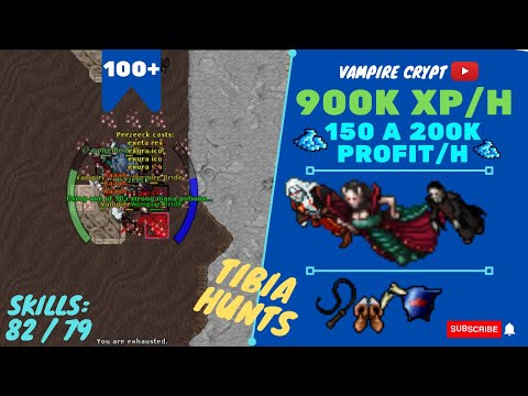 PROFIT EK SOLO LVL 100+ 900K XP/H - 150 a 200K PROFIT/H - SKILLS 82/79 - Vampire's Crypt TIBIA HUNT