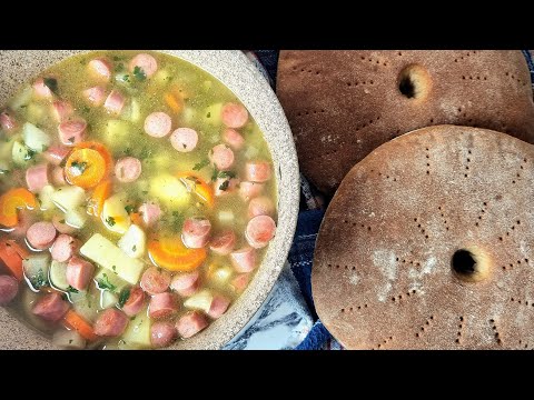an old finnish recipe, grandmother's sausage soup with rye bread
