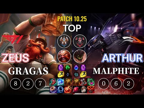 T1 Zeus Gragas vs HLE Arthur Malphite Top - KR Patch 10.25