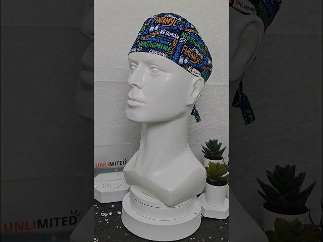 قبعة رأس جراحية بنقشة أسماء أدوية – Scrub Cap Medi...