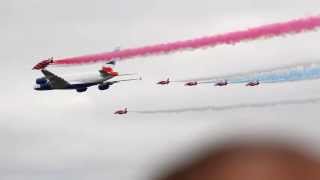 preview picture of video 'British Airways A380 & The Red Arrows formation flypast. RIAT 2013'