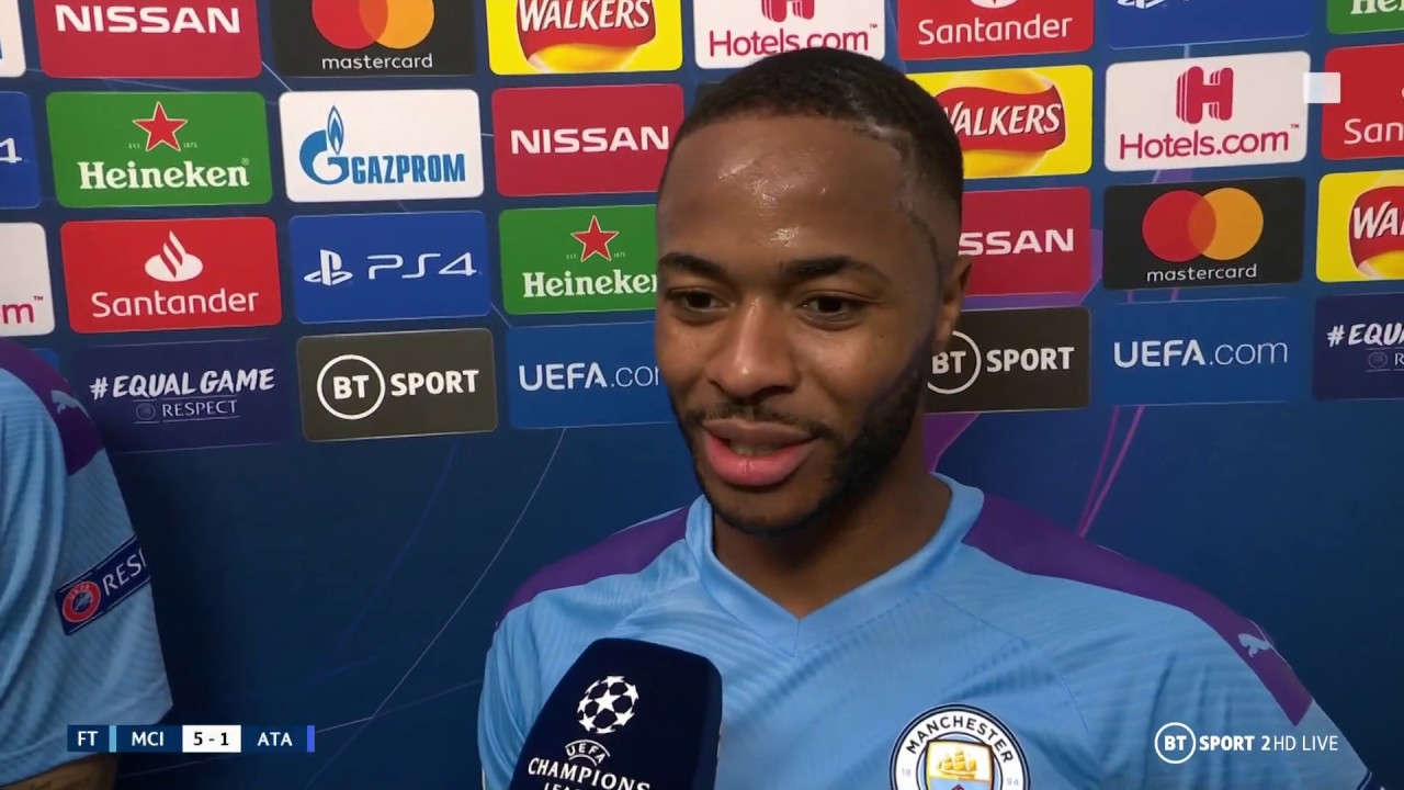 Hat-trick hero Raheem Sterling reacts to 5-1 win over Atalanta - YouTube