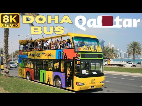 [8K] Doha: Qatar - City Tour em ônibus de Doha - Mesquita Imam Muhammad bin AbdulWahhab - Porto de cruzeiros