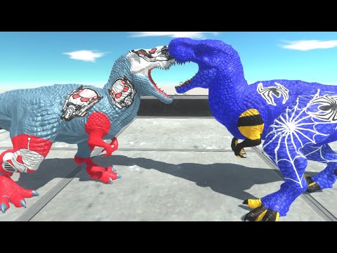 ANT-MAN T-REX MOUTAINT DEATH RUN vs BLUE SPIDER-MAN T-REX | Animal Revolt Battle Simulator