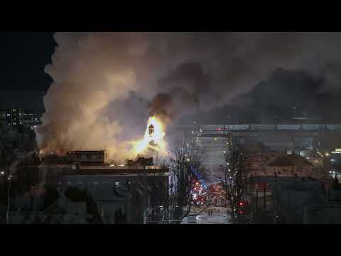 Timelapse of The Hoito Finnish Labour Temple On Fire & Collapsing in 4K I A Sad Day for Thunder Bay