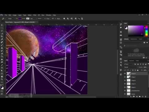 Adobe Photoshop CC 2015: Part 3 of the Alien Landscape,  perspective and shapes.