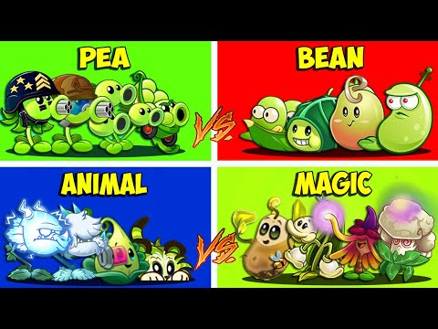 4 Team PEA x BEAN x ANIMAL x MAGIC Battlez - Who Will Win? - PvZ 2 Team Plant vs Team Plant