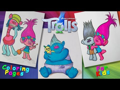 Trolls cartoon characters #ColoringPages #forKids #LearnColors and Draw with Trolls Video