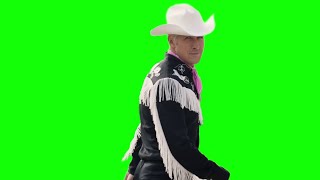Ryan Gosling Ken walking away looking back at Barbie green screen