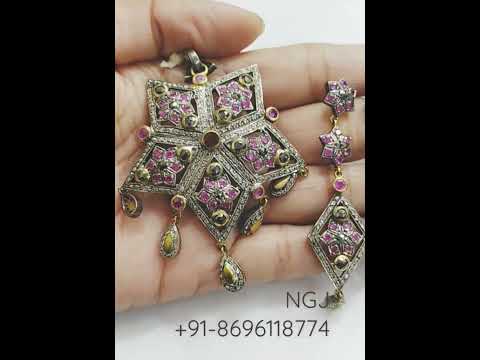 Real diamonds diamond ruby studded silver gold handmade vict...