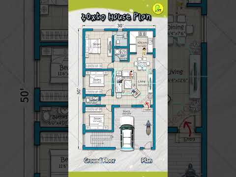 30’×50’ House Plan with Car Parking, 3 BHK Home Design, 30 by 50 Home Plan, 30*50 House Plan
