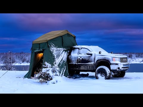Camping In Snow Storm With Rooftop Tent And Diesel Heater