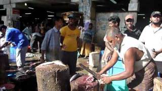 preview picture of video 'Sri Lanka,ශ්‍රී ලංකා,Colombo,කොළඹ,St John's Fish Market,busy fishcutter'