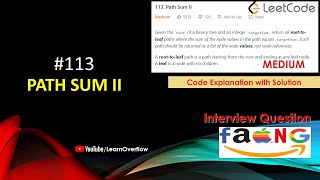 YouTube video 'Path Sum II  | LeetCode 113 | Microsoft Interview Question | Binary Tree | @LearnOverflow'