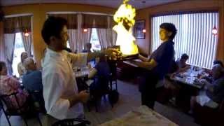 preview picture of video 'Double Saganaki OPA at Vasili's Greek Cuisine, Akron, OH 44313'