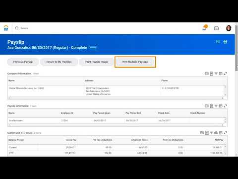 Part of a video titled View and print Pay Slips- New payroll folder under workday. - YouTube