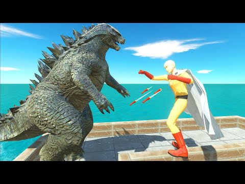 Saitama One Punch Death Fall Against 3x Godzilla 2014 MechaGodzilla - Animal Revolt Battle Simulator