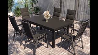 SIENA GARDEN Garten-Essgruppe, anthrazit/grau, Alu/Glas/Textilene, 180/240 x 100 cm, ausziehbar, stapelbar