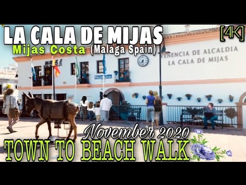 LA CALA DE MIJAS TOWN TO BEACH WALK TOUR IN NOVEMBER 2020, Malaga, Costa Del Sol, Spain [4K]