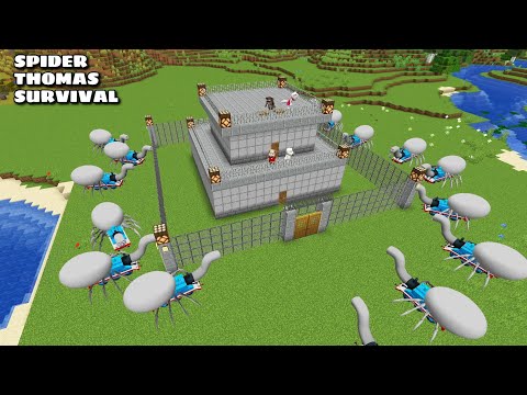 SURVIVAL BASE VS 100 SPIDER THOMAS in Minecraft - Gameplay - Coffin Meme