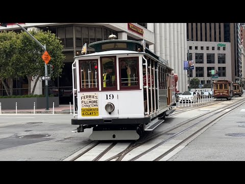 [O maior teleférico] SF Muni Cable Car Big 19 Westbound Full Journey na linha de teleférico da Califórnia