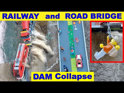 LEGO DAM Breach - RAILWAY and ROAD BRIDGE - TRAIN on the DAM - Ep 19