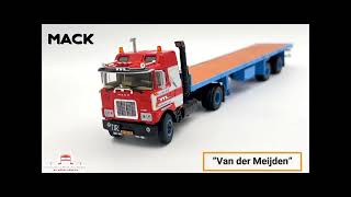 Download the video "Mack F700 4×2 classic flatbed trailer  2 axle “Van der Meijden”,WSI Truck Models #mack #truck #wsi"